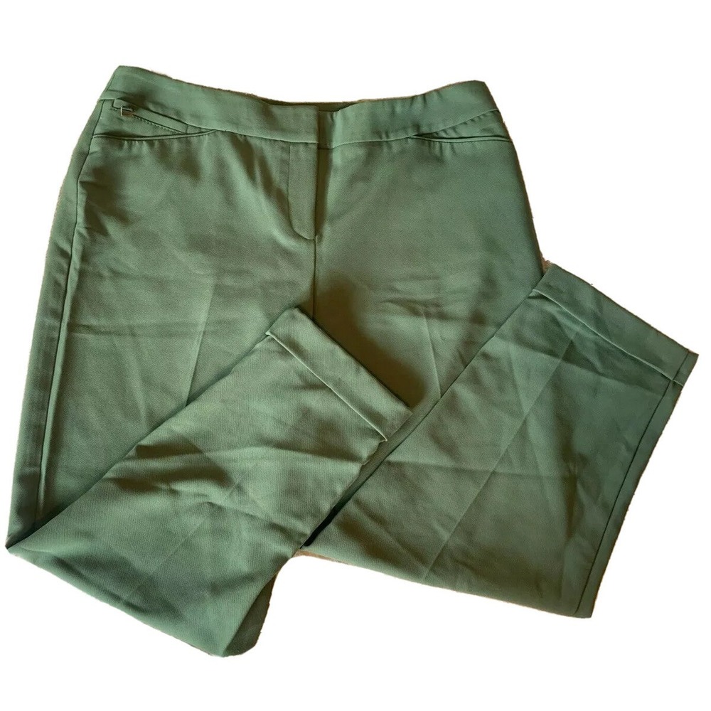 White House Black Market Sage Green Crop Leg Cuffed Trousers Pants Womens Size 6